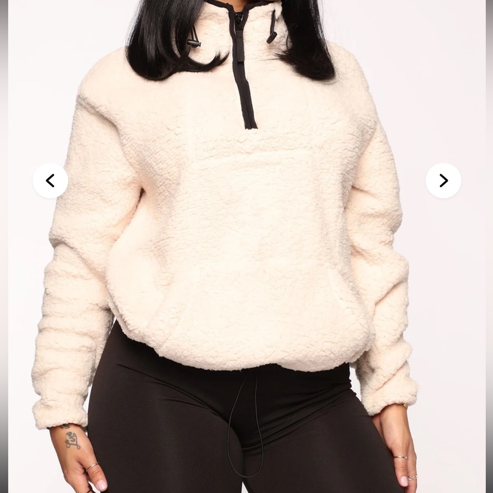 Fashion Nova Cream Teddy Jacket Half-Zip Oversized